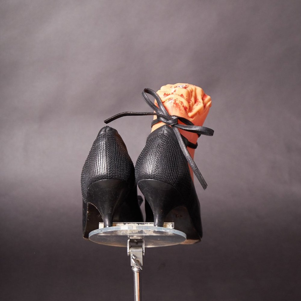 Vintage 1980s Maud Frizon Lace Up Black Pumps Heels Shoes